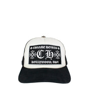 Load image into Gallery viewer, Chrome Hearts White and Black Hollywood USA Trucker Hat Front 