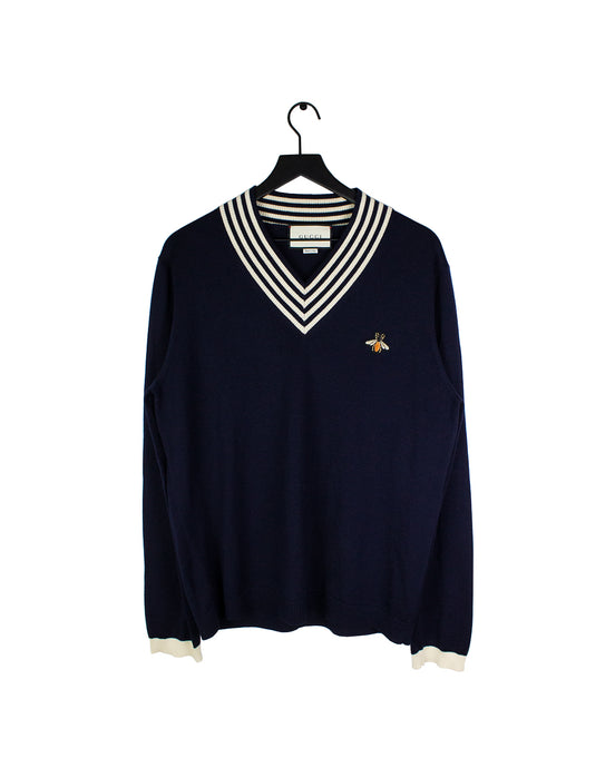 Gucci V Neck Wool Jumper Navy